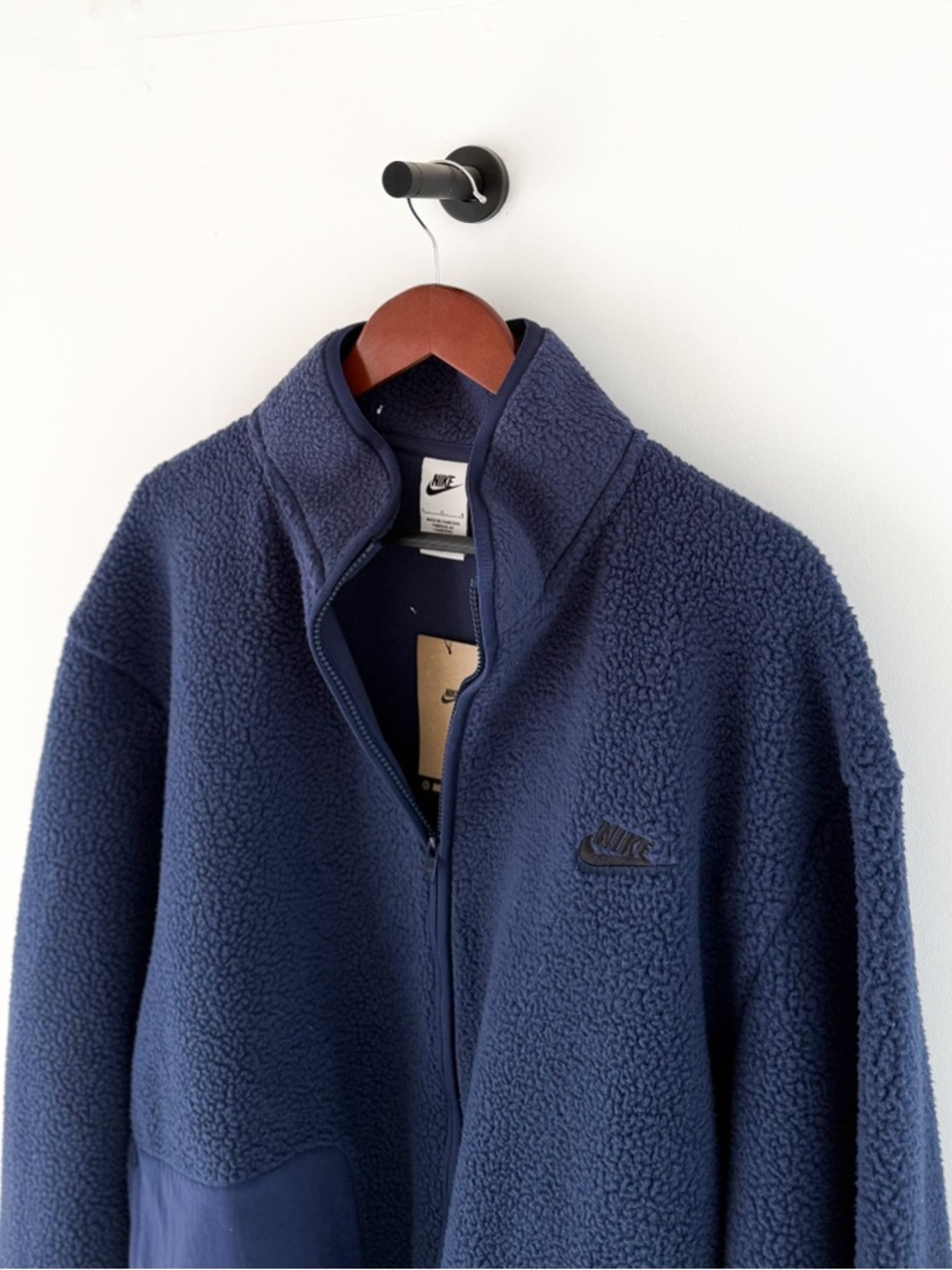 New Nike Sportswear Club Sherpa Fleece Jacket Men's Navy Blue Size L Oversized - Picture 8 of 13